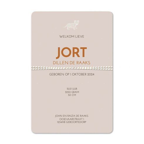 Jongenskaartje met labeltje en print van pantertjes - Jort