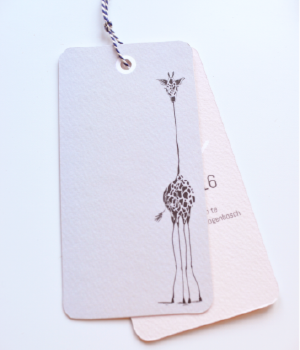 Label geboortekaartje met 2 grote labels en giraf - Pip