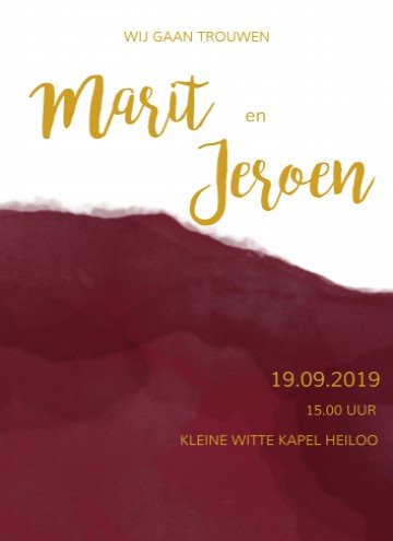 Trouwkaart watercolor bordeaux - folie