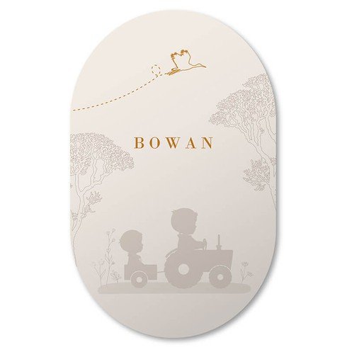 Jongenskaartje in ovaal vorm met broertjes op traktor en goudfolie - Bowan