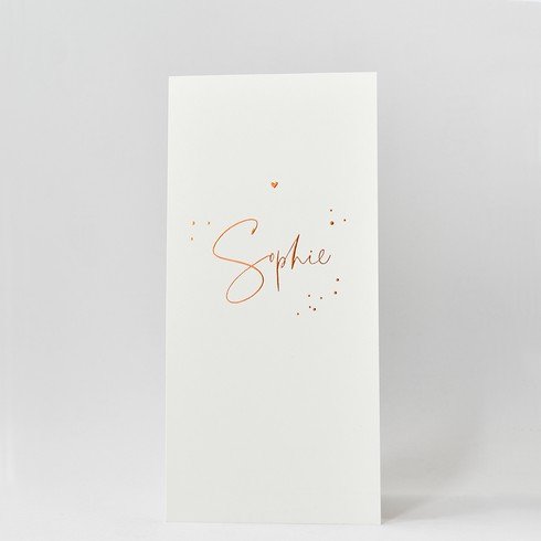 Clean en klassiek geboortekaartje voor een meisje met koperfolie hartjes - Sophie