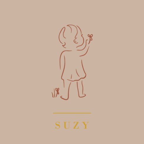 dubbel kaartje lijntekening meisje met bloem- Suzy