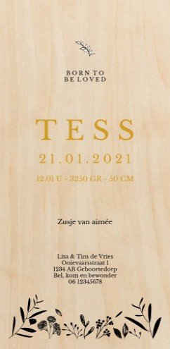 Geboortekaartje botanisch Tess