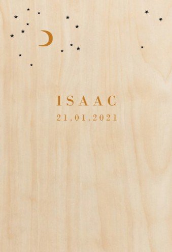Echt hout geboortekaartje maan Isaac