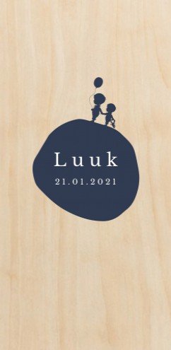Echt hout geboortekaartje silhouette broertjes - Luuk