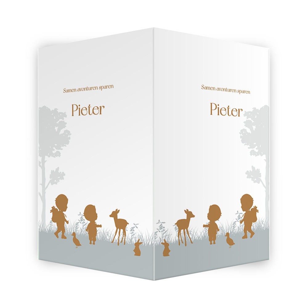 Geboortebord broertjes op avontuur in het bos met bosdieren