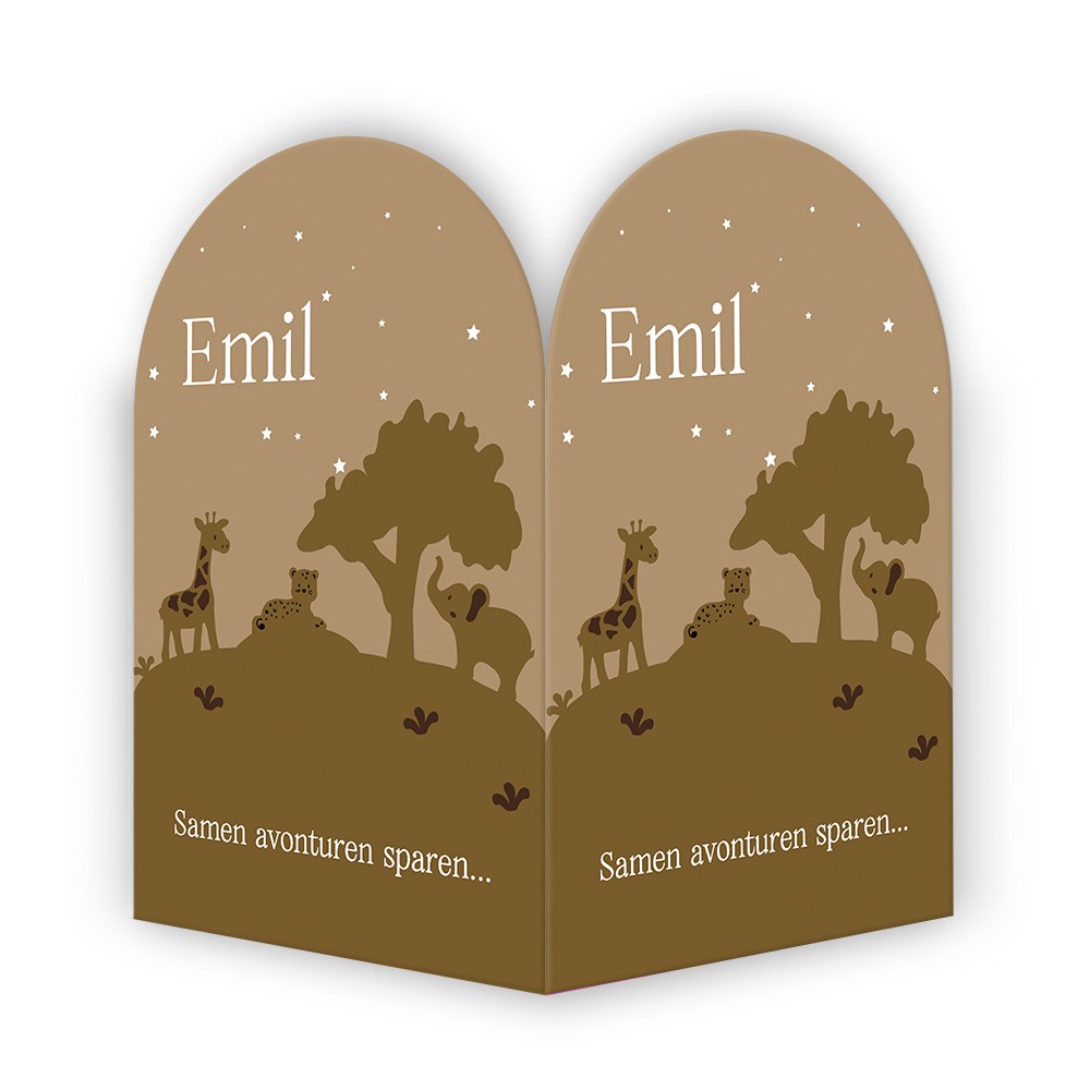 Geboortebord voor een zoon met jungle dieren in stoere bruin tinten 50x70