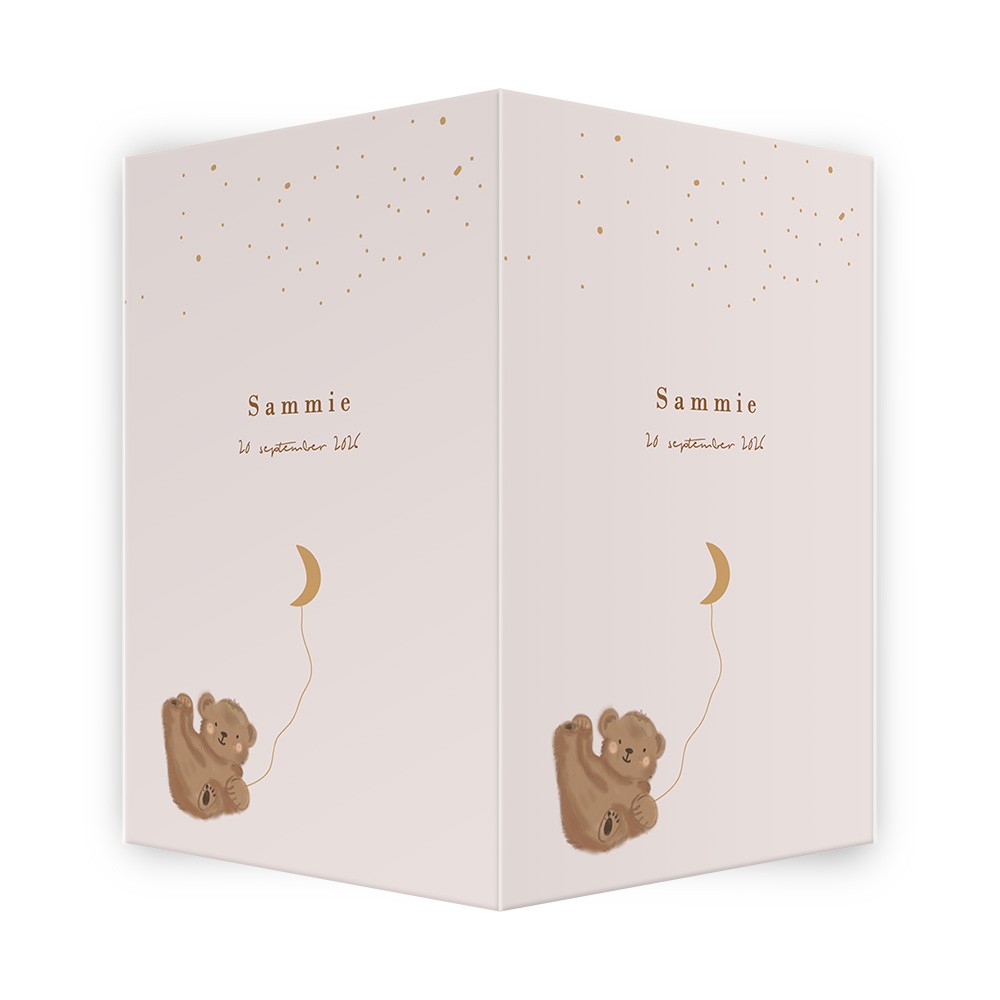 Geboortebord met illustratieve beer in lieve kleuren