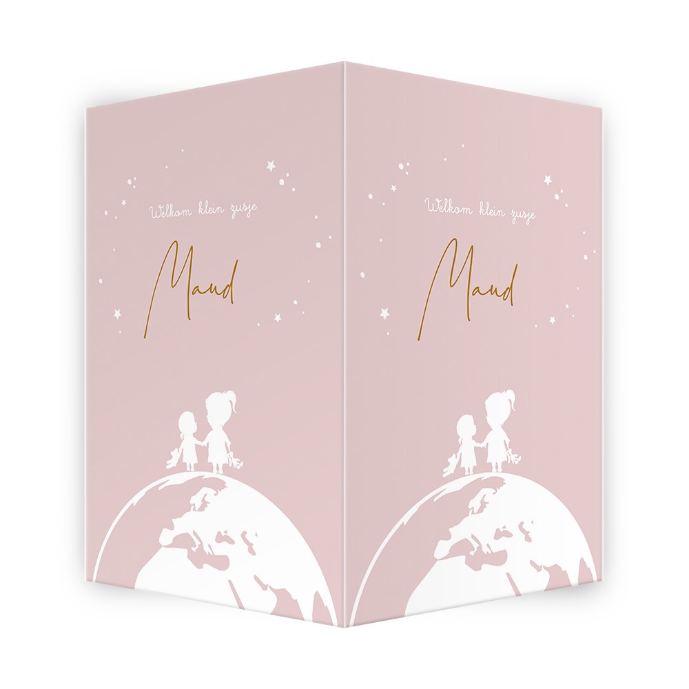 Geboortebord wereldbol silhouette zusjes - Maud