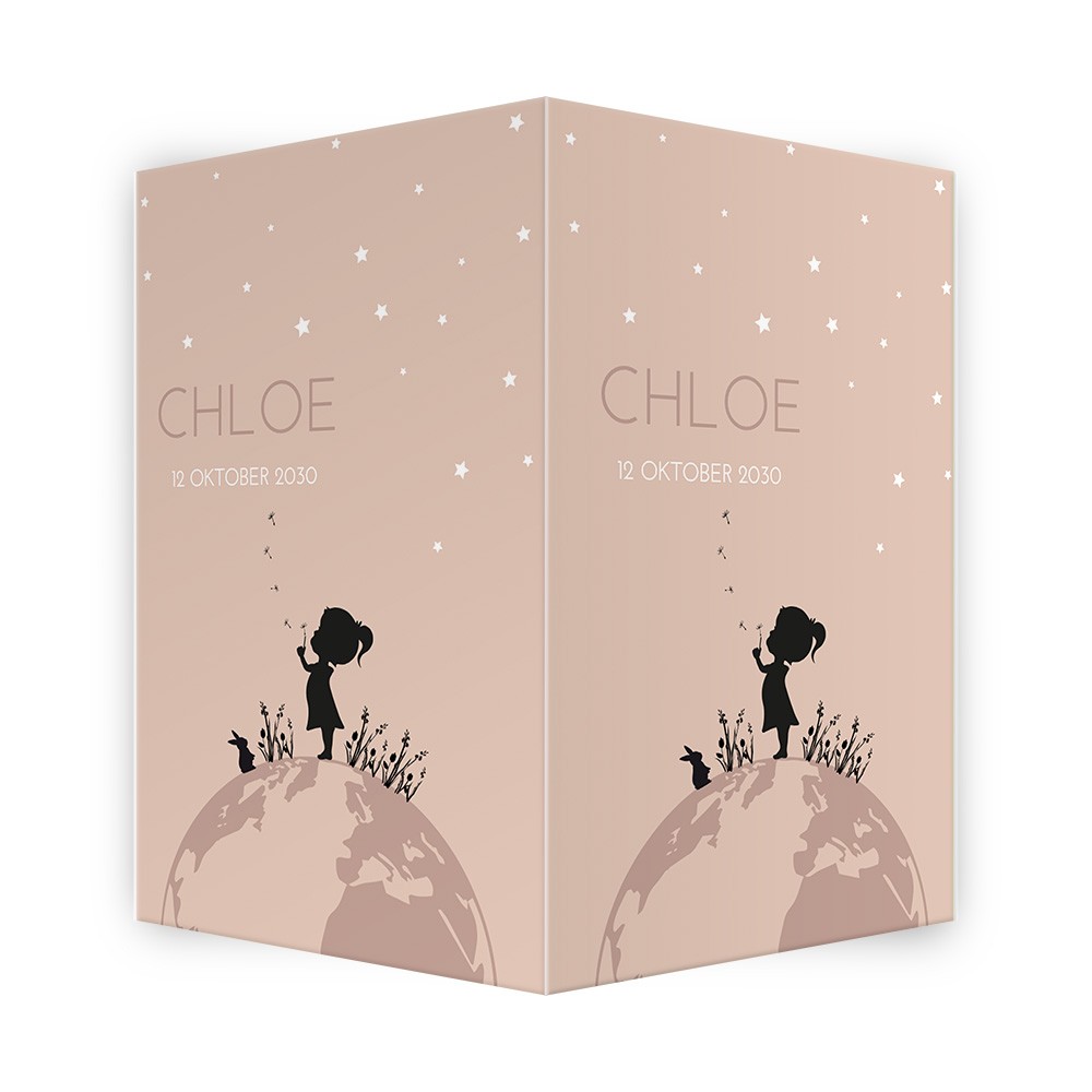 Geboortebord Chloe silhouetje meisje wereldbol - 50x70