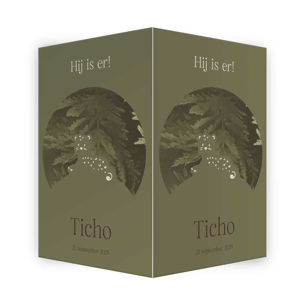 Geboorte raambord met jungle thema en luipaard in stoere groen tinten