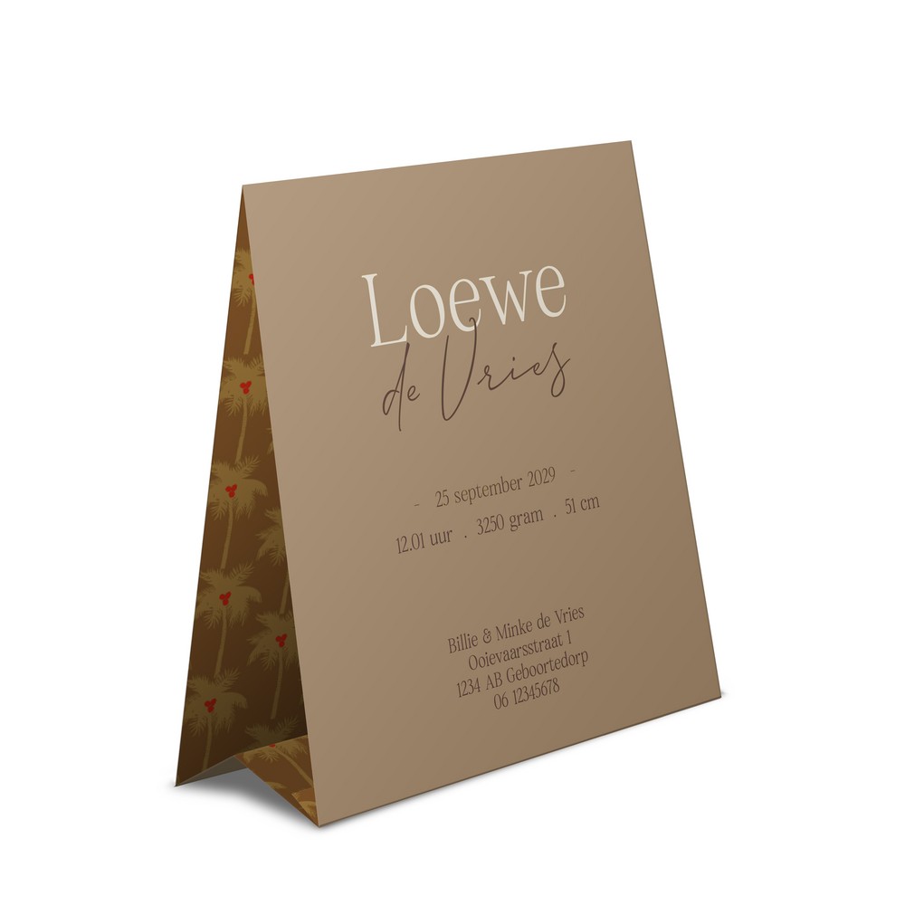 Geboortekaartje zoon met jungle en doorkijk van een tijger op een tentkaartje - Loewe