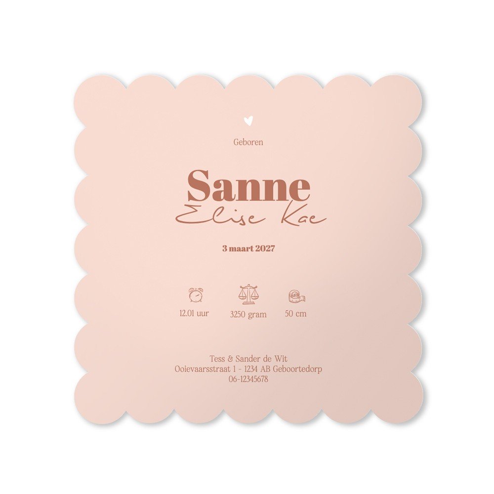 Geboortekaartje meisje met koperfolie en trendy strepen in unieke vorm - Sanne