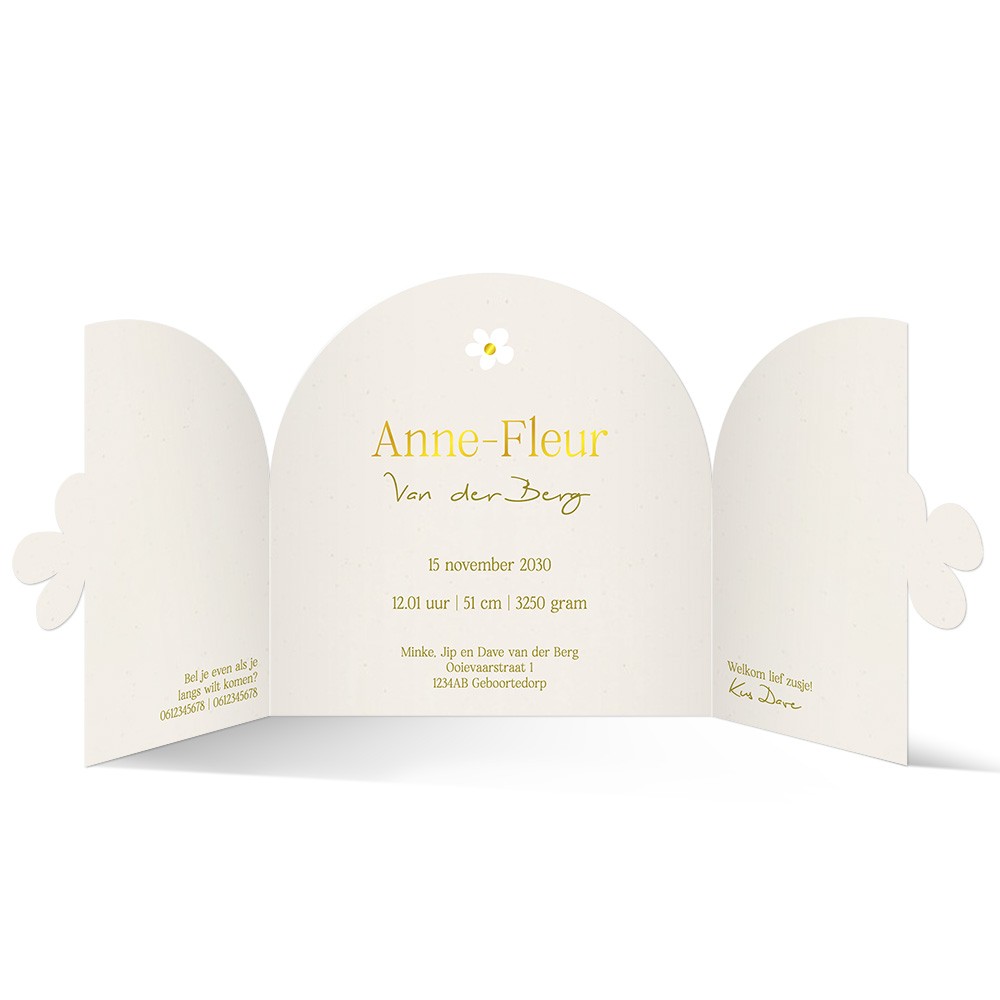 Geboortekaartje meisje met bloemen sluiting goudfolie en vrolijke bloemen - Anne Fleur