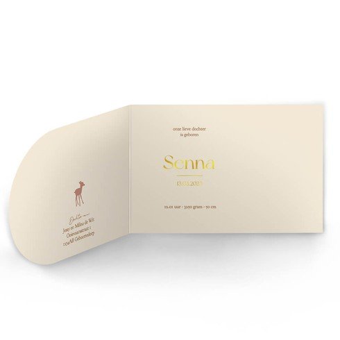 Geboortekaartje voor meisje met bosdieren en bloemen in terra roze - Senna