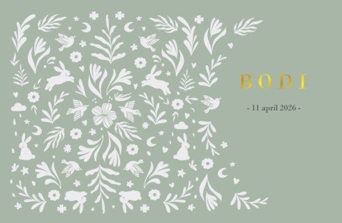 Uniek geboortekaartje met dieren en bloemen  - Bodi