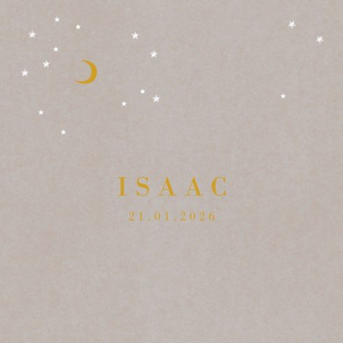 Geboortekaartje grijskarton maan en sterretjes 13x13 dubbel - Isaac