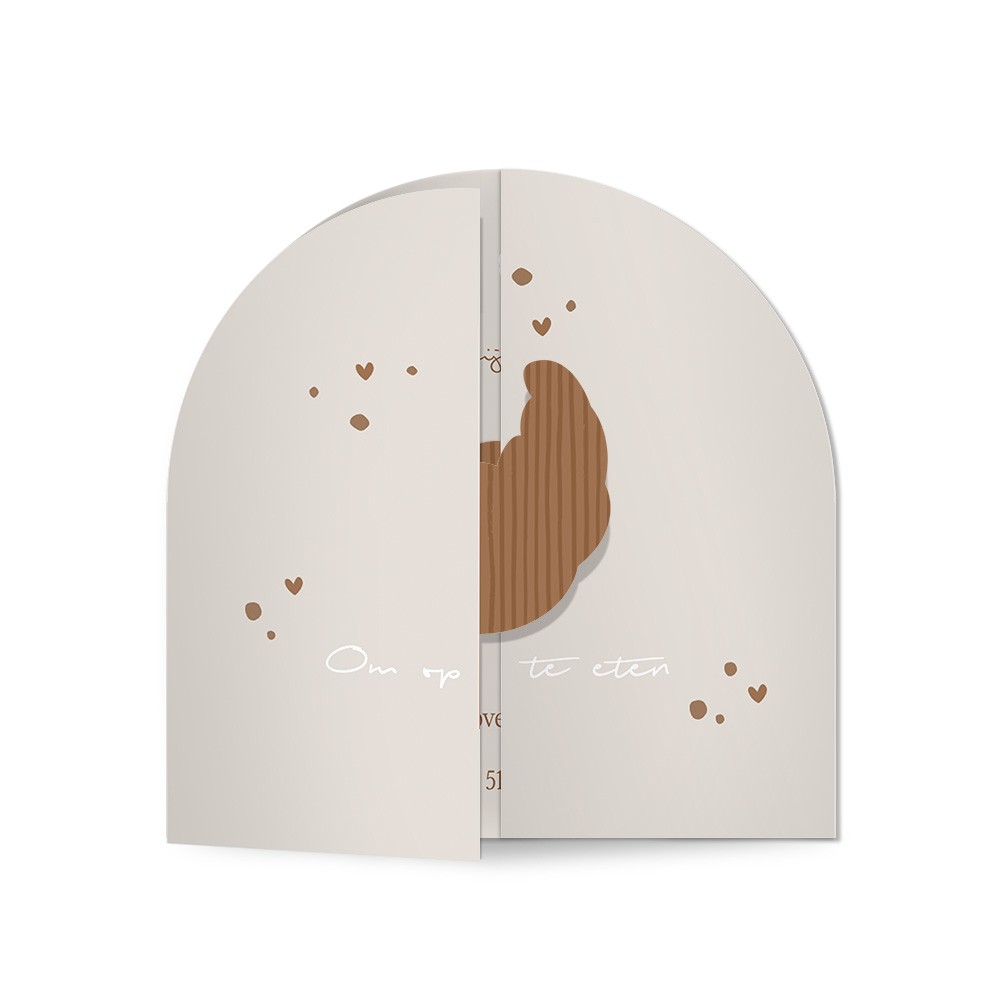 Meisjes geboortekaartje met unieke croissant vorm met vrolijk design - Rhode