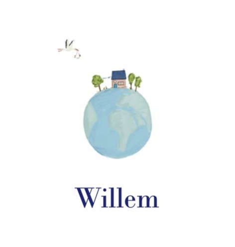 Geboortekaartje met illustratieve wereldbol -Willem