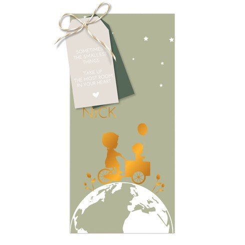 Geboortekaartje jongen met label wereldbol en sterren - Nick