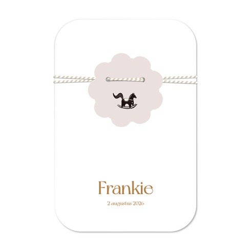 Geboortekaartje meisje label kaartje met los labeltje en hobbelpaard - Frankie