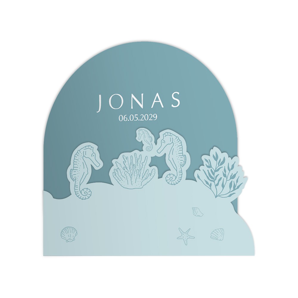 Geboortekaartje jongen met zeepaartjes met unieke onderwater 3D vorm - Jonas