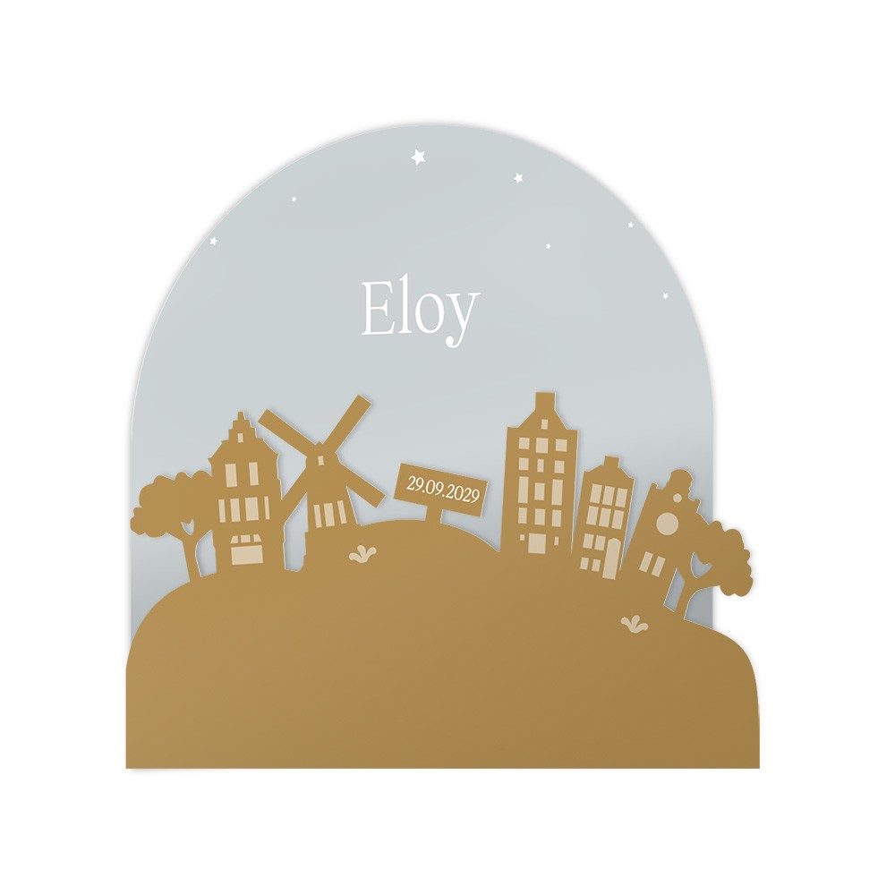 Jongens geboortekaartje met unieke 3d vorm met Hollandse accenten in zacht blauw met sterren - Eloy