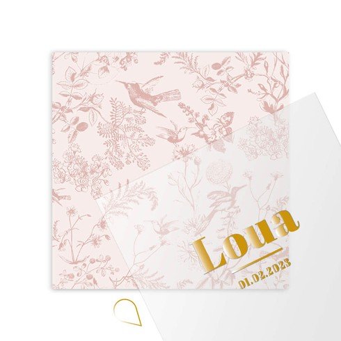 Klassiek en botanisch geboortekaartje met print - Loua