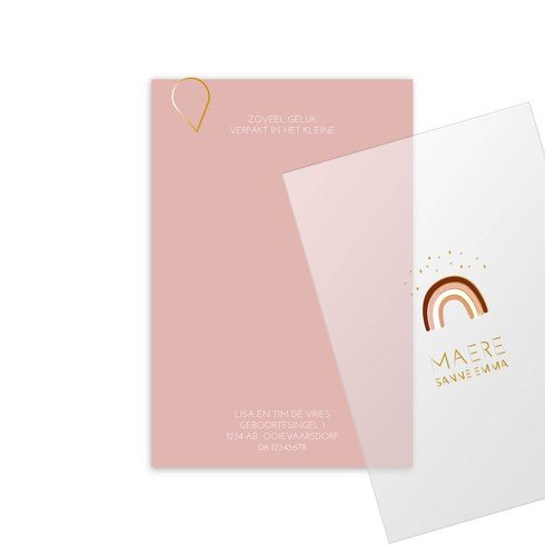Hip geboortekaartje met regenboog en kalk cover - Maere