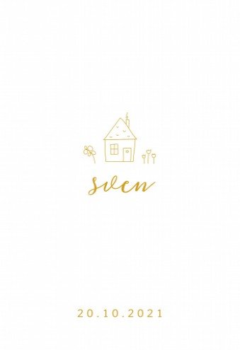 Geboortekaartje op kalkpapier met huisje en goudfolie - Sven