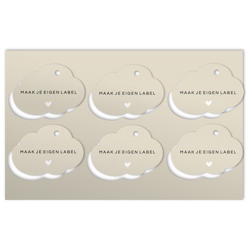 Wolken losse labels 5,5x3,5 cm - 6 stuks