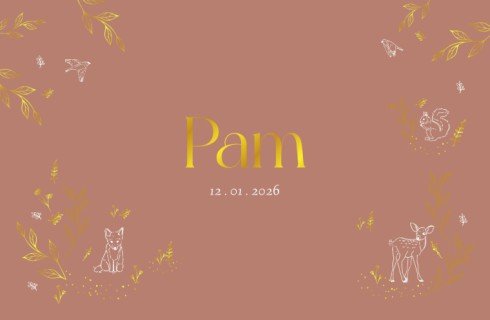 Geboortekaartje met bos dieren hertje en vosje en bloemen - Pam