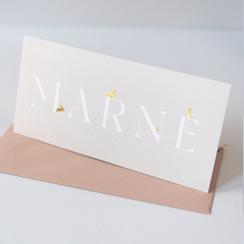 Clean geboortekaartje met konijntjes en goudfolie - Marne