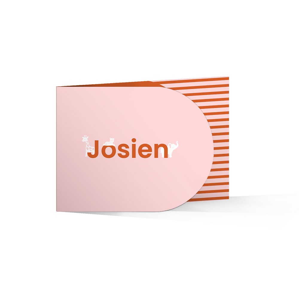 Geboortekaartje meisje met vrolijke strepen, lieve dieren en glimmend hoogglans - Josien