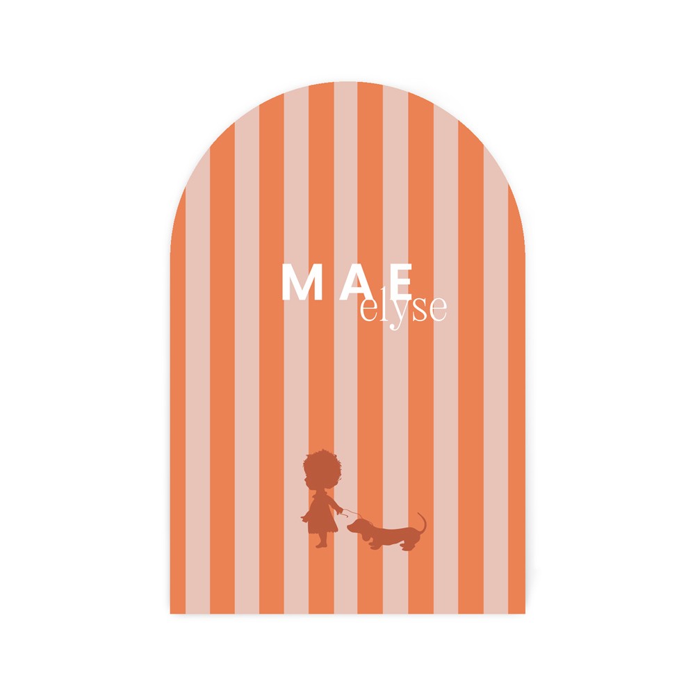 Geboortekaartje meisje in boogvorm met trendy strepen en silhouet van hondje- Mae