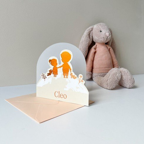 3d geboortekaartje voor een meisje met grote broer in vrolijk geel - Cleo