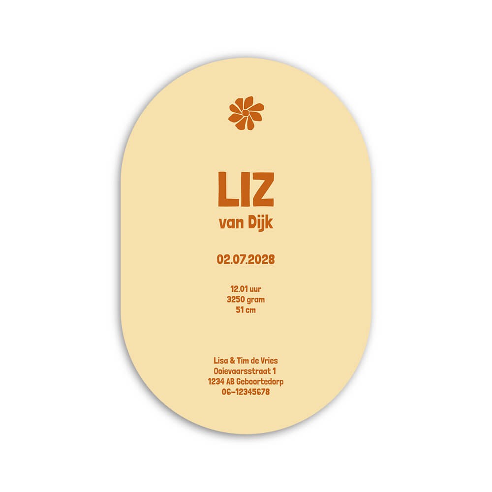 Geboortekaartje meisje met vrolijke gele bloemenprint in het ovaal - Liz