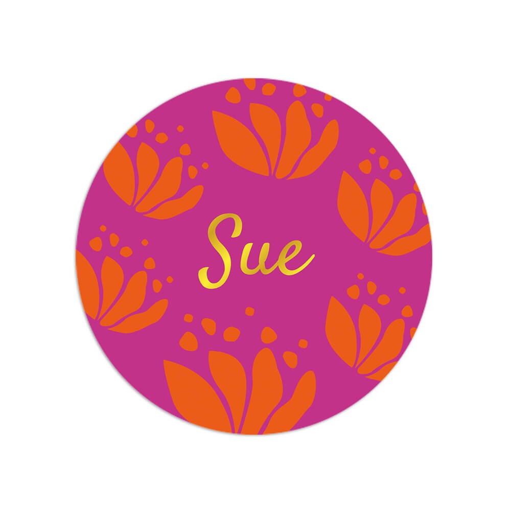 Vrolijk geboortekaartje meisje met kleurrijke abstracte  bloemen in ronde vorm- Sue