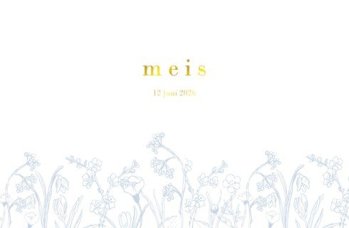 Geboortekaartje meisje in het stoer blauw met bloemen illustraties en bosdieren - Meis