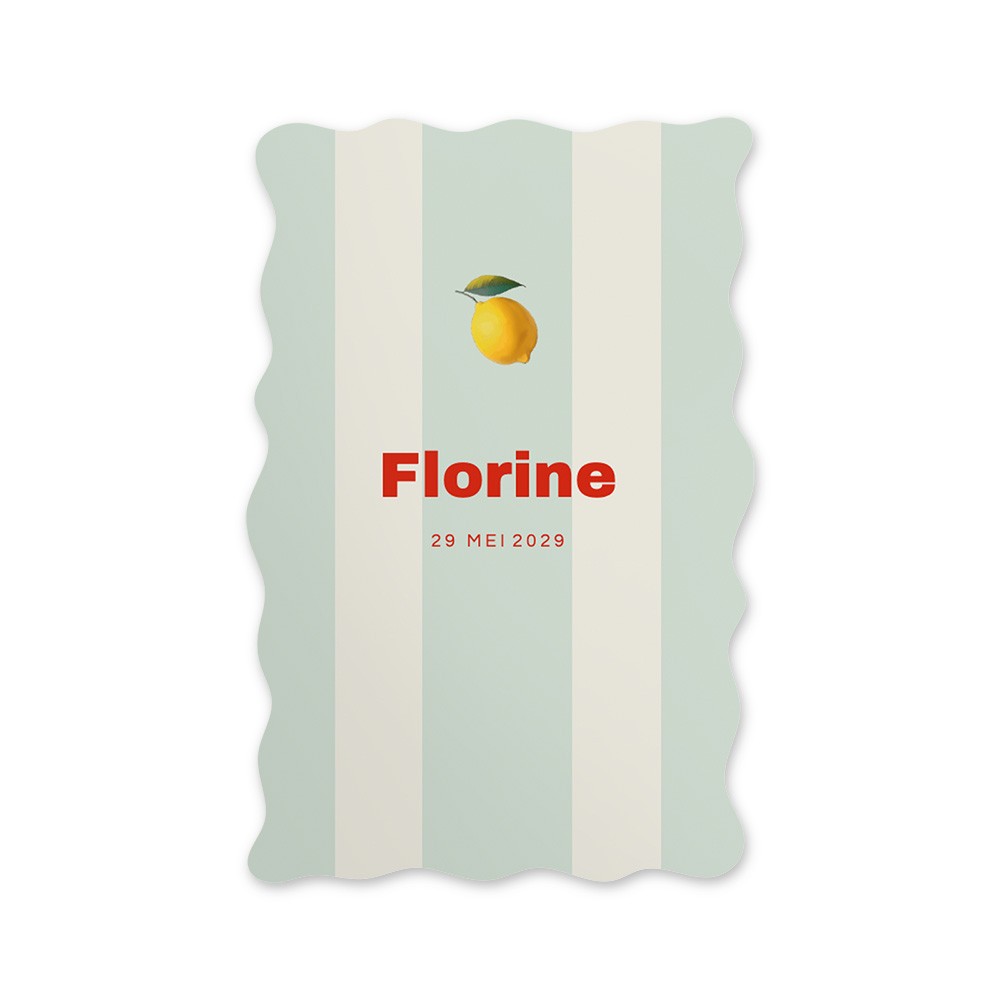 Meisjes geboortekaartje met een speelse vorm en vrolijke strepen - Florine