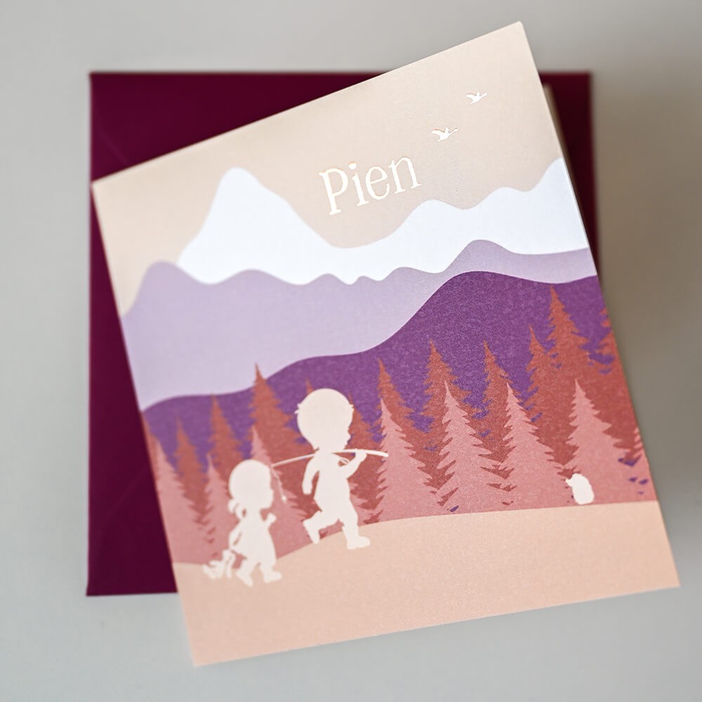 Meisjes geboortekaartje silhouet met broer op avontuur - Pien