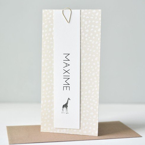 Geboortekaartje giraf print met naamlabel - Maxime