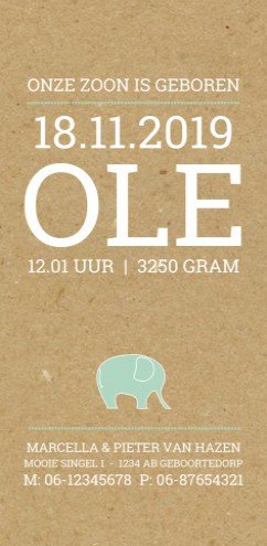 Geboortekaartje Ole - DIY kraft