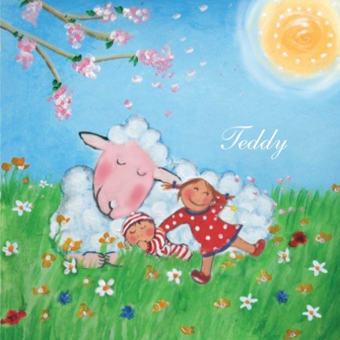 Geboortekaartje Teddy met zus - EB