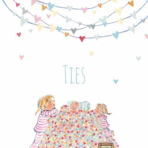 Geboortekaartje Ties met zussen - EB