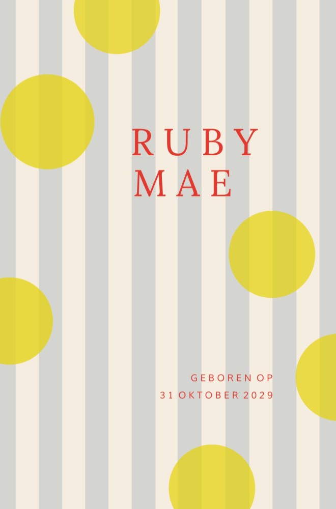 vrolijk geboortekaartje meisje strepen en stippen