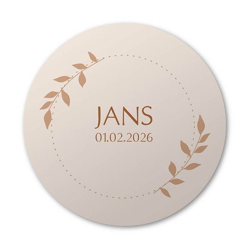 Rond geboortekaartje met bloemen en takjes - Jans