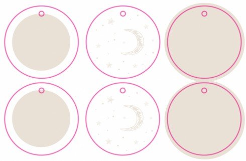 Labeltjes rond 6 stuks - Maan en sterren