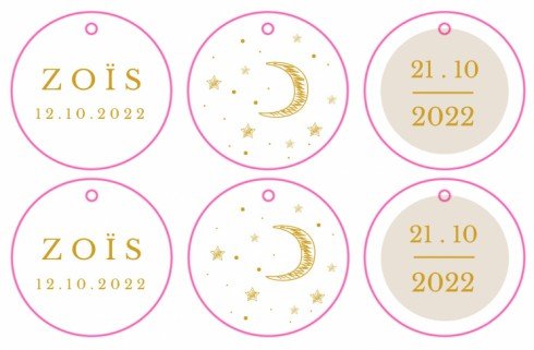 Labeltjes rond 6 stuks - Maan en sterren