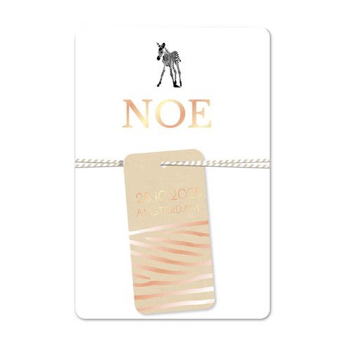 Stoer en clean geboortekaartje labeltje zebra rosefoliedruk meisje - Noe